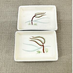 Vintage M Neal Japan Pottery Dishes Set Windswept Tree Mid Century Modern 3”x4”